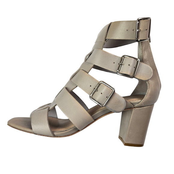 Loeffler Randall Gladiator Block Heels Size 7 Gray Buckle Leather - Picture 9 of 10